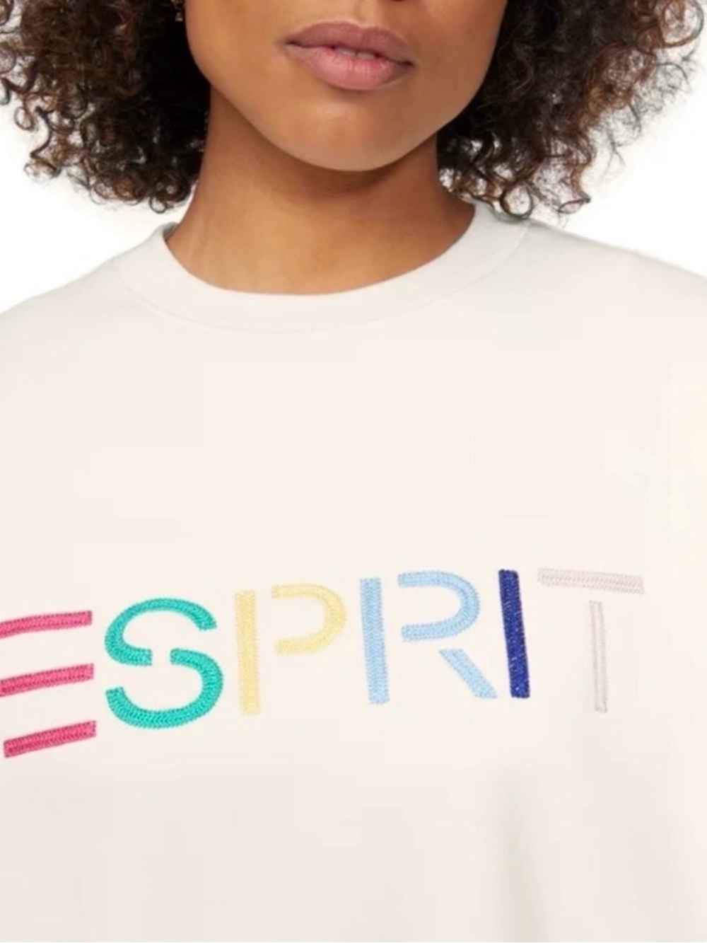 Esprit Women’s Cream Crewneck Sweatshirt with Rainbow Logo